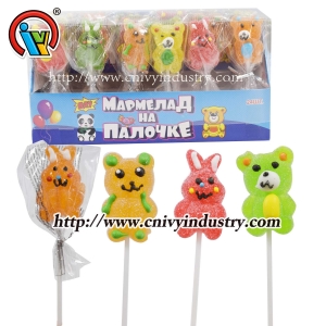 Caramelo gomoso de piruleta de gelatina con forma de oso y conejo