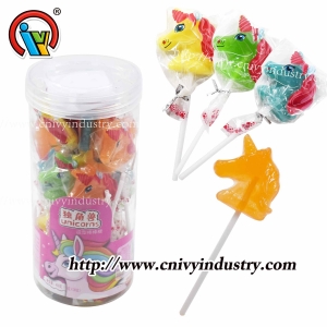 Caramelo duro de piruleta con forma de unicornio para niños