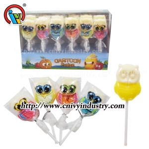 Piruleta de caramelo duro con forma de búho de dibujos animados