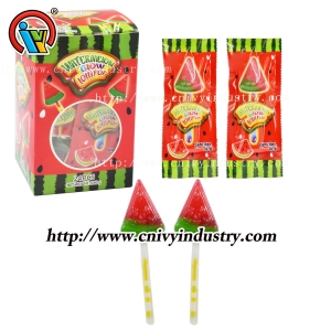 Caramelo de piruleta fluorescente con forma de sandía