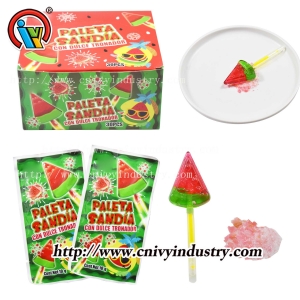 Piruleta luminosa de sandía con caramelos explosivos